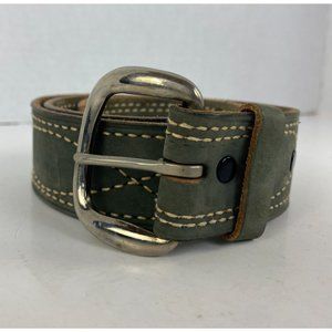 Vogel Of Texas Belt Size 30 Green Leather Steer Hide Embroidered Silver Buckle